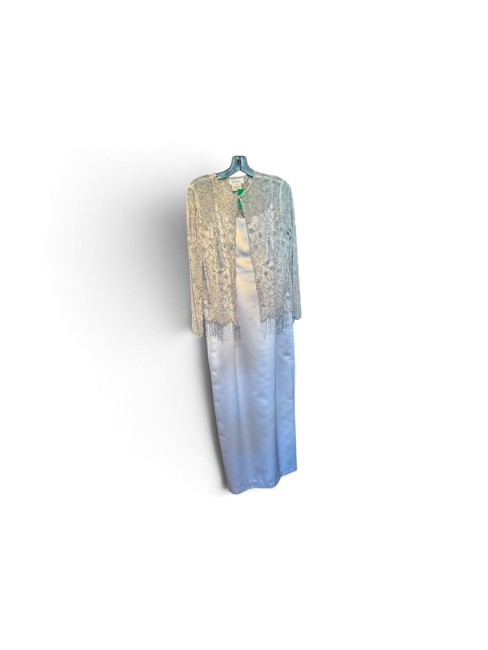 Patra Ivory Satin Gown with Sheer Lace Overlay Jacket